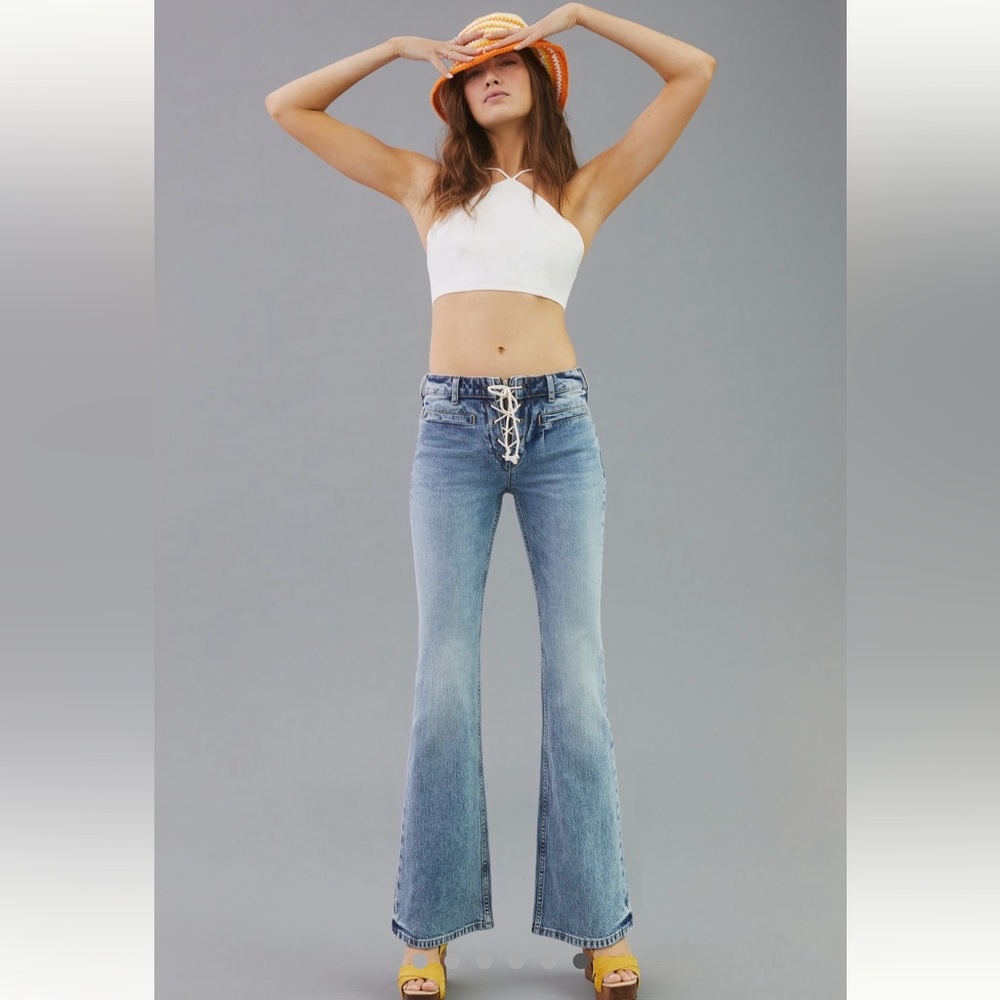 Anthropologie Blue Straight Leg Lace-Up Jeans